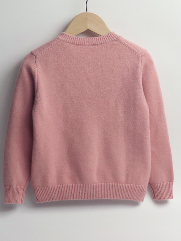 Girls Pink Cashmere Cardigan with Bunny and Bird Embroidery